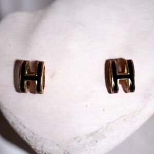 Black/Gold H-Shaped Logo Earrings